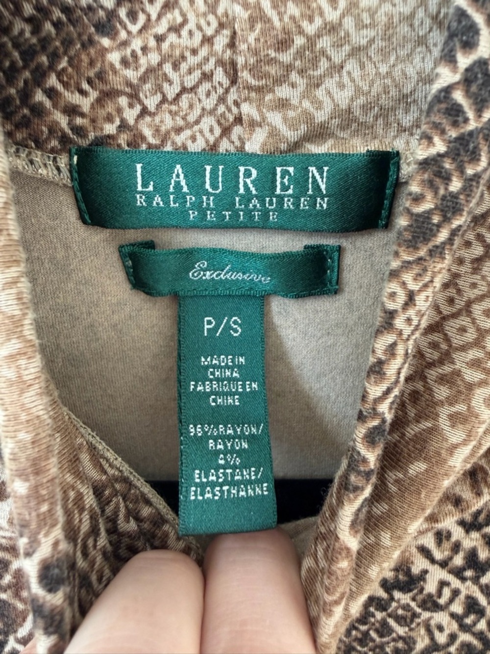 Ralph Lauren Brown Snake-Print Sleeveless Mock Neck Shell - Picture 2 of 4